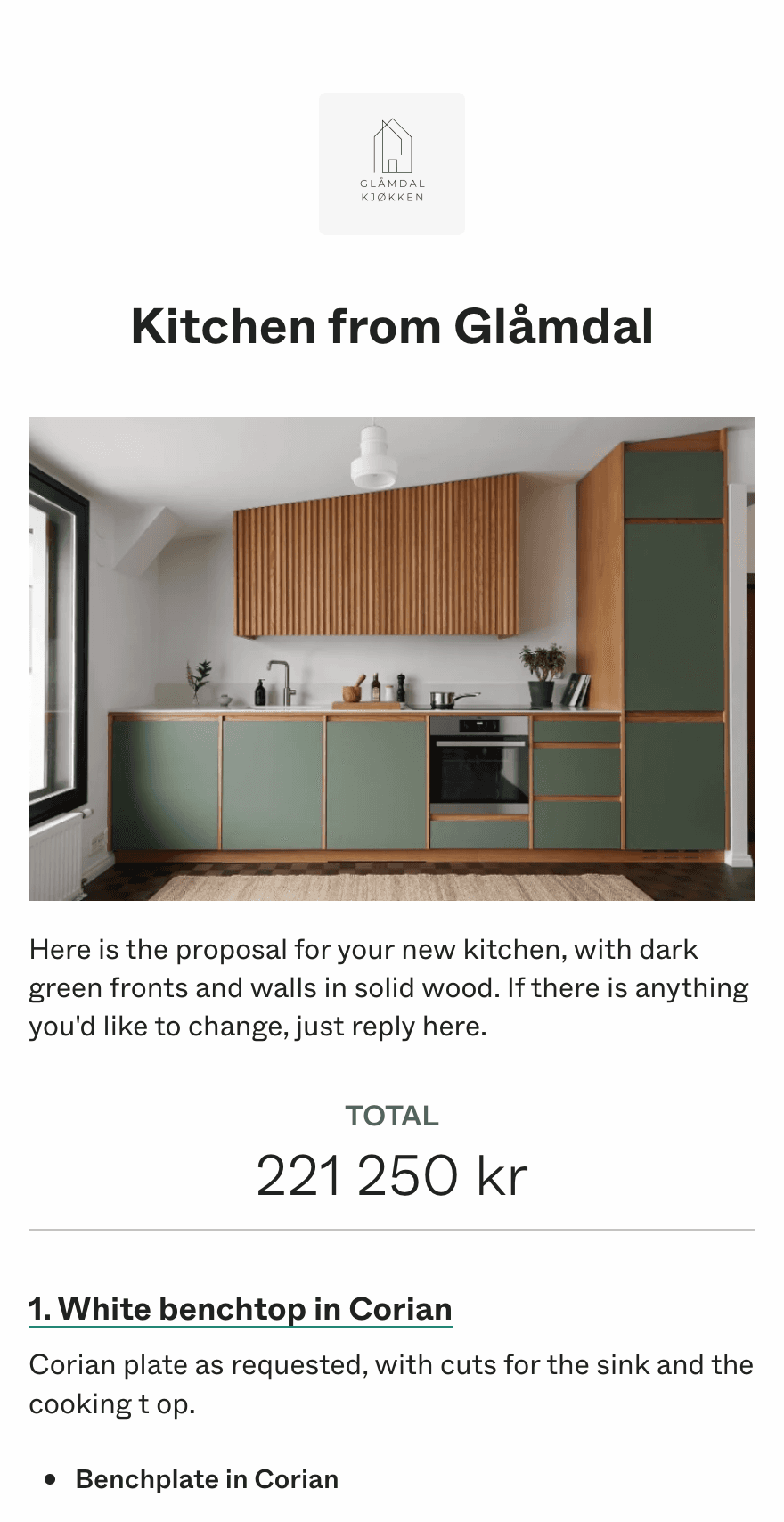 Mobile view of a proposal received in Dealight